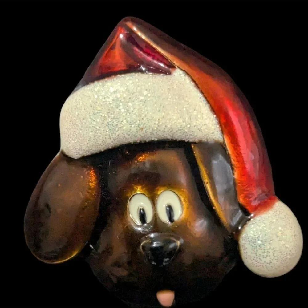 Christmas Dog Brooch Pin With Santa Hat Enamel Jewelry Holiday‎ Festive Fun